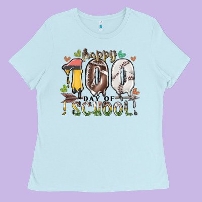 Happy 100 Day Of School American Football Baseball Ladies Tee Designed By Racoondesign