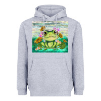 Heather Grey frog with sunflower Heavyweight Hoodie - TumblerDesignByShophia