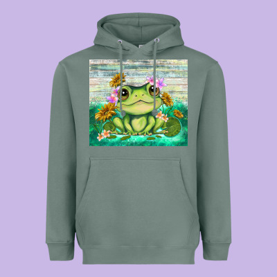 Frog With Sunflower Heavyweight Hoodie Designed By Tumblerdesignbyshophia