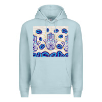 Blue Mist evil eyes with white wooden pattern Premium Hoodie - TumblerDesignByShophia
