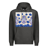 Charcoal Heather evil eyes with white wooden pattern Premium Hoodie - TumblerDesignByShophia