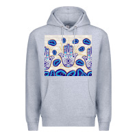 Heather Grey evil eyes with white wooden pattern Premium Hoodie - TumblerDesignByShophia