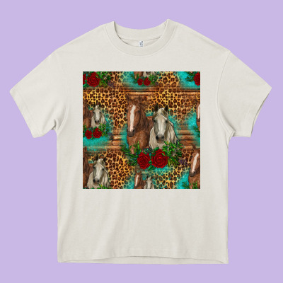 Horses With Roses Seamless Pattern Heavy Core Tee Designed By Hra Design Shop