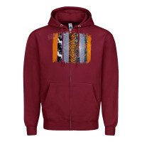 Burgundy Western Cowhide Glitter Aztec Leopard Pattern Brushstroke Zipper Hoodie - Bettercallsaul