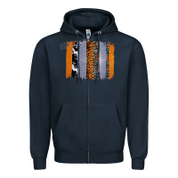 Navy Western Cowhide Glitter Aztec Leopard Pattern Brushstroke Zipper Hoodie - Bettercallsaul