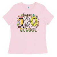 Bubblegum Pink happy 100 day of school Ladies Tee - RacoonDesign