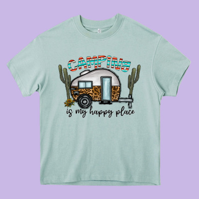 Camping Is My Happy Place Heavy Core Tee Designed By Cowhidedigitalart