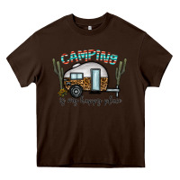 Chocolate Brown camping is my happy place Heavy Core Tee - CowhideDigitalArt