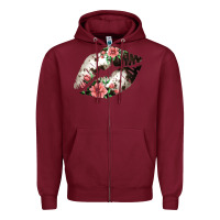 Burgundy Cowhide And Flowers Lips Zipper Hoodie - Bettercallsaul