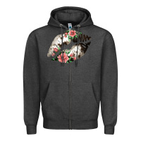 Charcoal Heather Cowhide And Flowers Lips Zipper Hoodie - Bettercallsaul