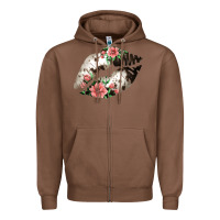 Chestnut Cowhide And Flowers Lips Zipper Hoodie - Bettercallsaul