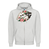 Dove Grey Cowhide And Flowers Lips Zipper Hoodie - Bettercallsaul