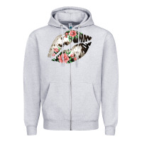Heather Grey Cowhide And Flowers Lips Zipper Hoodie - Bettercallsaul