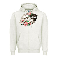 Oatmeal Heather Cowhide And Flowers Lips Zipper Hoodie - Bettercallsaul