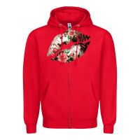 Red Cowhide And Flowers Lips Zipper Hoodie - Bettercallsaul