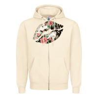 Sandshell Cowhide And Flowers Lips Zipper Hoodie - Bettercallsaul