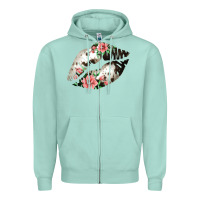 Seafoam Cowhide And Flowers Lips Zipper Hoodie - Bettercallsaul