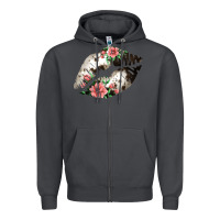 Cowhide And Flowers Lips Zipper Hoodie | Teevron