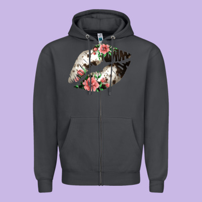 Cowhide And Flowers Lips Zipper Hoodie Designed By Bettercallsaul