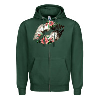 Sports Green Cowhide And Flowers Lips Zipper Hoodie - Bettercallsaul