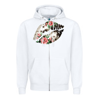 White Cowhide And Flowers Lips Zipper Hoodie - Bettercallsaul