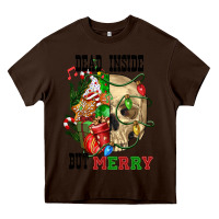 Chocolate Brown Dead İnside But Merry Human Skull Heavy Core Tee - FaDigitalArtStudio