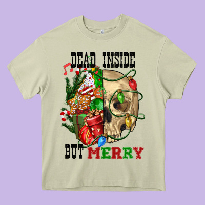 Dead İnside But Merry Human Skull Heavy Core Tee Designed By Fadigitalartstudio