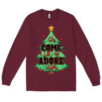 Burgundy oh come let us adore him christmas tree Long Sleeve Tee - MaliasSmallBusiness