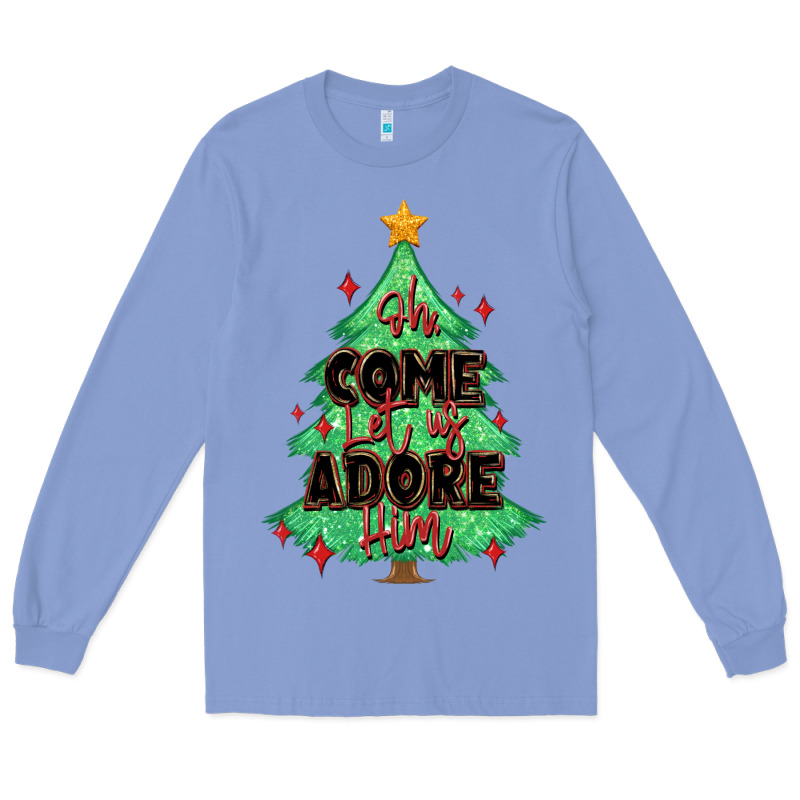 Oh Come Let Us Adore Him Christmas Tree Long Sleeve Tee by MaliasSmallBusiness | Teevron