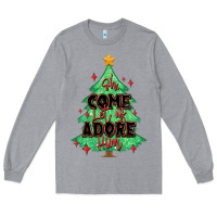 Heather Grey oh come let us adore him christmas tree Long Sleeve Tee - MaliasSmallBusiness