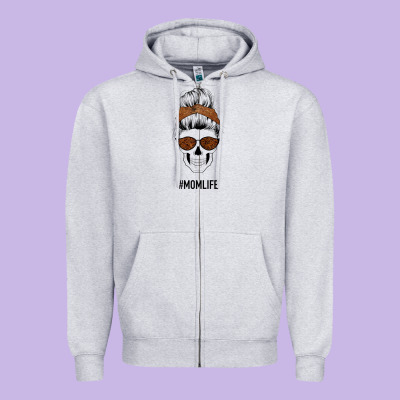 Brown Glitter, Western Vintage Patterned Mom Skull Zipper Hoodie Designed By Bettercallsaul