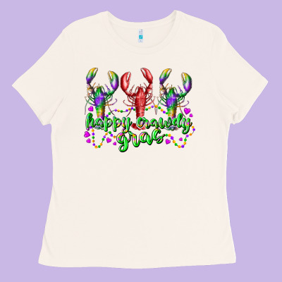 Happy Crawdy Gras Ladies Tee Designed By Racoondesign