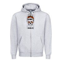 Heather Grey Western Brown Glitter Cowhide Patterned Mom Skull Zipper Hoodie - Bettercallsaul
