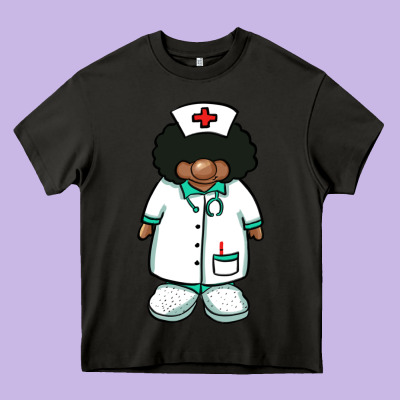 African Nurse Gnome Afro Hair Heavy Core Tee Designed By Barkaloodesign
