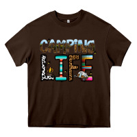 Chocolate Brown camping life Heavy Core Tee - CowhideDigitalArt