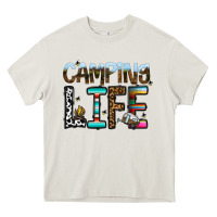 Cream camping life Heavy Core Tee - CowhideDigitalArt