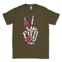 Army Green pink gemstone peace skeleton hand Classic Tee - MaliasSmallBusiness