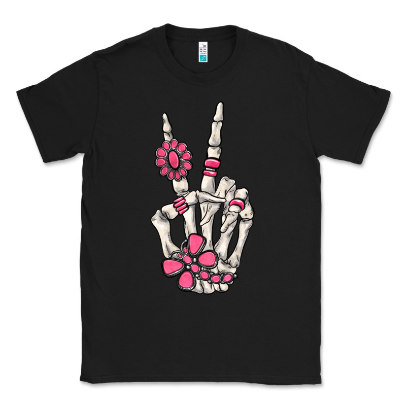 Pink Gemstone Peace Skeleton Hand Classic Tee by MaliasSmallBusiness | Teevron