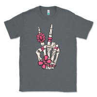Charcoal Heather pink gemstone peace skeleton hand Classic Tee - MaliasSmallBusiness