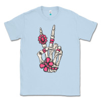 Dusty Blue pink gemstone peace skeleton hand Classic Tee - MaliasSmallBusiness