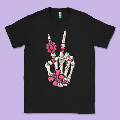Pink Gemstone Peace Skeleton Hand Classic Tee Designed By Maliassmallbusiness