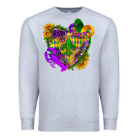 Heather Grey Mardi Gras heart Premium Sweatshirt - HowdyJamesFarm