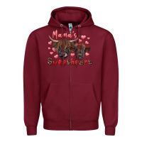 Burgundy mama's sweetheart highland cow and calf Zipper Hoodie - RanaPortraitStore