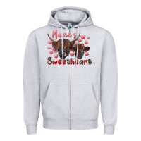 Heather Grey mama's sweetheart highland cow and calf Zipper Hoodie - RanaPortraitStore