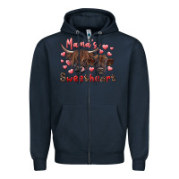 Navy mama's sweetheart highland cow and calf Zipper Hoodie - RanaPortraitStore