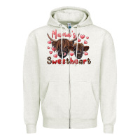 Oatmeal Heather mama's sweetheart highland cow and calf Zipper Hoodie - RanaPortraitStore