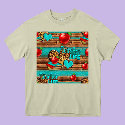 Teacher Life Seamless Pattern Heavy Core Tee Designed By Hra Design Shop