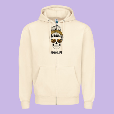 Yellow Glitter, Leopard Pattern Mom Skull Zipper Hoodie Designed By Bettercallsaul