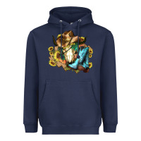 Navy Cow skull Cowboy boots hats sunflowers Heavyweight Hoodie - HowdyJamesFarm