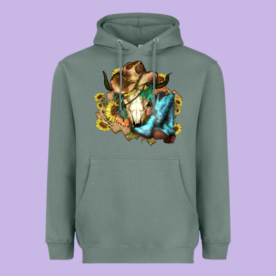 Cow Skull Cowboy Boots Hats Sunflowers Heavyweight Hoodie Designed By Howdyjamesfarm